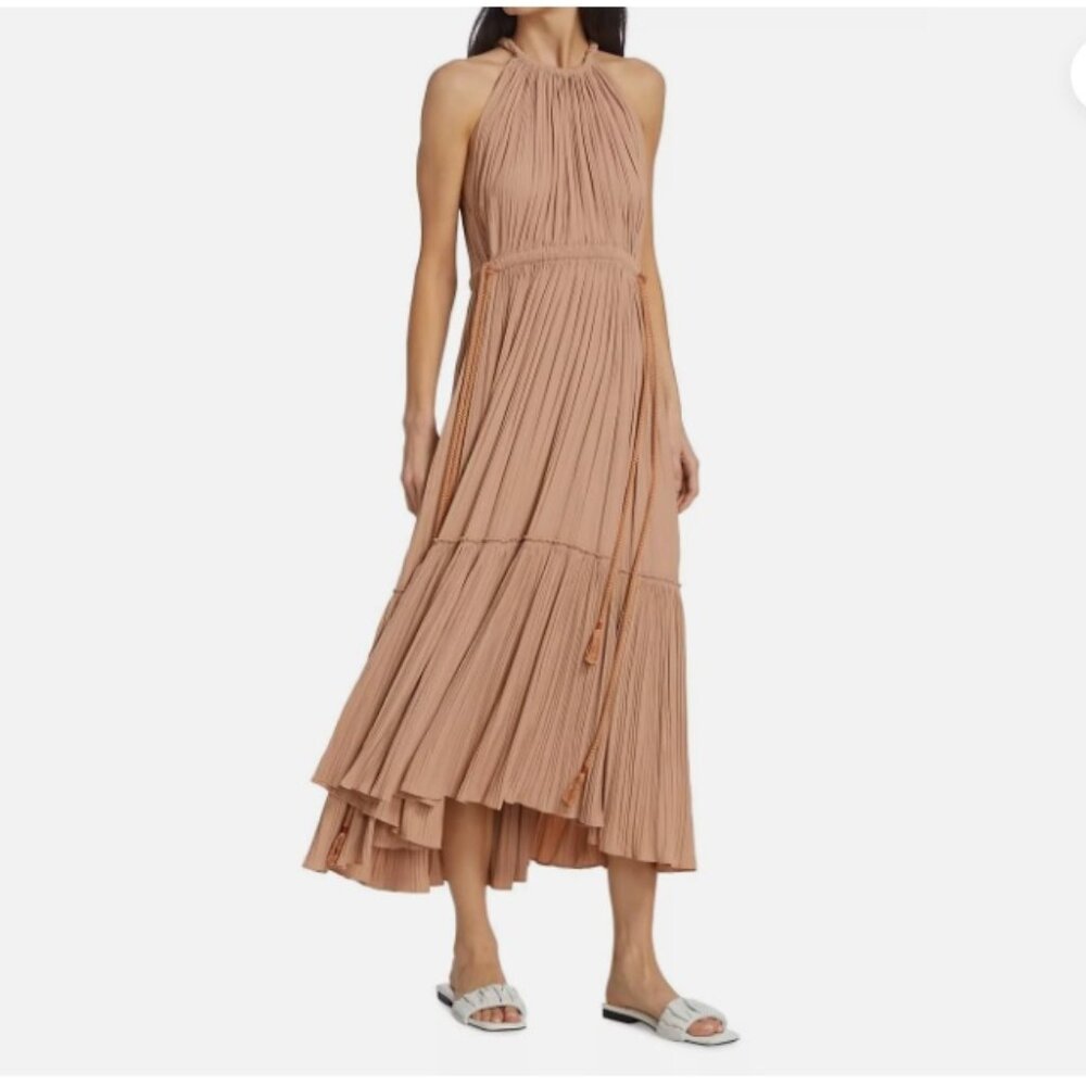 A.L.C. Ella Drawstring Gathered Pleated Halter Midi Dress Size 6 Blush New!